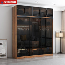 Nordic large wardrobe Glass door Solid wood sliding door custom modern simple light luxury wardrobe cloakroom combination cabinet