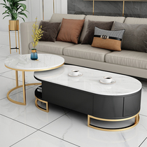 Nordic Home Marble Tea Table Minimalist Modern Living Room Light Extravagant Net Red Oval Tea Table Terrace Balcony Small Family Style