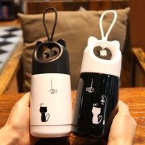 Cartoon cute stainless steel thermos cup childrens mini student portable cute portable black and white couple creative water cup
