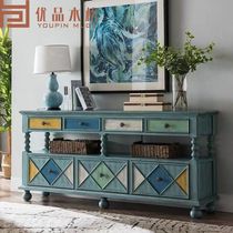 American Solid Wood Meal Next Cabinet European vintage colour bowl locker tea Mediterranean living room