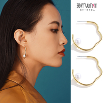 No ear hole ear clip female big circle exaggerated tide silver earring temperament Pearl cold style French earrings