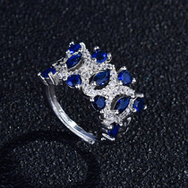 Imitation natural Tanzania sapphire ring plated pt950 platinum inlaid treasure fashion personality color treasure ring female