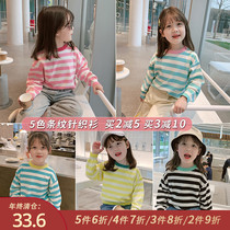 Little pudding baby baby childrens clothing 2021 New baby stripes autumn girls knitted sweater childrens foreign style coat tide