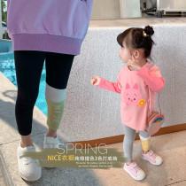 Girls trousers stitching black 2021 new spring and autumn clothes foreign style casual cotton leggings Children Baby pants