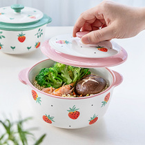 ezicok hand-painted instant noodle bowl cute strawberry soup bowl household creative noodle bowl personalized ceramic bowl with lid large bowl