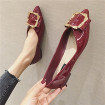 Pointed single shoes women flat bottom 2021 new womens shoes Joker red wedding shoes shallow spring boat shoes soft soled Bean shoes