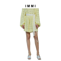 (Designer brand IMMI)Lemon yellow green plaid jacquard Chiffon fairy culottes 191SP015