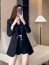 Black mid-length style suit jacket female spring autumn 2022 new burst net red temperament little sub casual Western suit