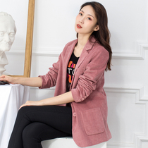 Pink Light Core Suede Suit Strips Suede Jacket Woman Han Edition Loose Retro Casual Harbor Wind 2021 Chunqiu Qi Suits