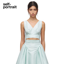 self-portrait mint-green sleeveless taffeta-cut slim-fit sleeveless top