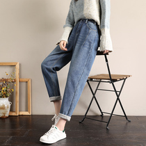 Hong Kong Tides Plus Suede Thickened Jeans Women 2021 Winter New Women Pants High Waist Loose With Slim 100 Lap Straight Pants