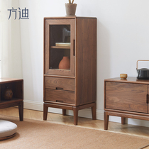 Fangdi TV sideboard living room side cabinet black walnut all solid wood narrow bookshelf locker is simple and modern