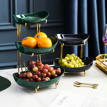 Nordic light luxury double-layer fruit basin Living room ceramic fruit plate Home kitchen creative candy ornaments dried fruit box three layers