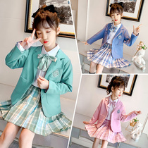 Girls jk uniform set 2021 new autumn foreign style college style childrens blazer three-piece set of middle and large children