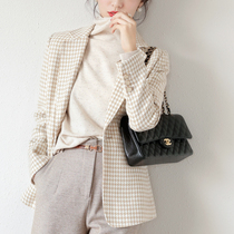 LOSTSOULS autumn and winter gentle temperament thousand bird grid small suit female elegant one button wool suit top