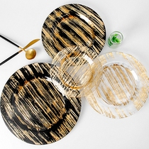 European creative gold foil western food plate tassel pattern flat glass disc set gold rimmed steak plate model room