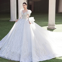 Long sleeve rework main wedding dress 2021 new brides retro advanced texture style trailing pregnant womens palace windy winter