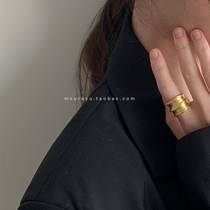 Han prints retro small crowd design feeling irregular wide ring minimalist texture 100 lap 925 silver opening ring female