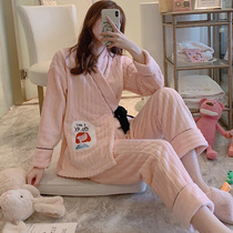 Maternity pajamas Womens autumn and winter postpartum coral velvet Pregnancy feeding thickened warm maternity clothes Maternity suit winter