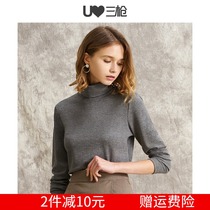 Three-shot base shirt female autumn and winter New soft cotton simple two lapels casual cotton long sleeve womens top