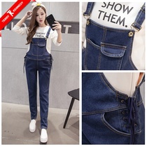 Pregnant woman bib suit trendy mom fashion section pregnancy plus velvet thickening foreign style age-reducing denim maternity winter section