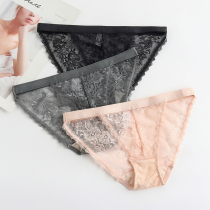 Sexy lace underwear female French romantic hollow girl transparent mesh womens breathable seamless triangle trousers
