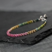 Natural tourmaline bracelet female Wangfu stone tourmaline rainbow bracelet beads gradual change color sterling silver small lotus