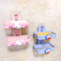 Wall-mounted nail-free double soap box rack drain Nordic ins toilet punch-free cute creative personality cartoon