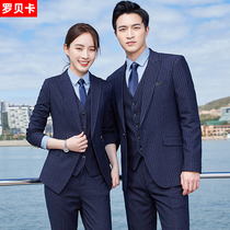 Teacher Work clothes Blue striped suit Men's professional suit 4S store sales office orthophonics customized suit