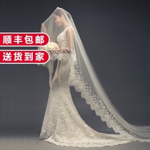 Clothing yarn lady bride veil wedding dress new Korean 2021 veil ultra-long 3 meters veil soft trailing lace