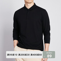 Meimaike black long-sleeved T-shirt mens spring business casual polo shirt with a base shirt cotton mens top