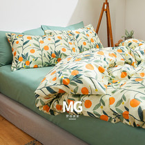 Retro style cotton Orange four-piece bedding cotton hipster quilt cover student dormitory sheets three-piece set