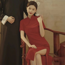 Toasting gown Chinese-style Chinese-style wine-red bride wedding dress can usually wear back home casual clothes