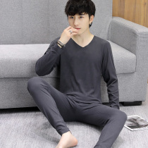 No-scratches warm underwear men suit autumn and winter fever V collar beating undershirt teenagers at constant temperature and sweatpants for autumn and autumn