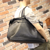Leather Korean version of the mens handbag large capacity short trip bag travel business boarding storage duffel bag Fitness bag