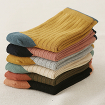 Four seasons womens socks middle tube vertical stripes cotton socks cute tide socks spring and autumn winter stockings Japanese Korean Joker socks