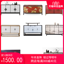 New Chinese style entrance cabinet modern simple solid wood partition cabinet into the wall side cabinet living room hand-painted Zen dining cabinet wine cabinet