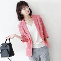 JOLIMENT pink cotton linen blazer womens thin spring and summer design sense niche slim temperament suit top