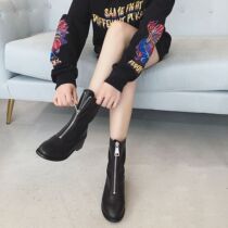 Tide brand spring and autumn winter New Martin boots womens short boots front zipper Net red thin boots plus velvet Inner height boots womens shoes