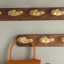 New Chinese solid wood clothes hook-free pine leaf brass long row hook wardrobe wardrobe hyun guan clothing hat door wall hanging rack