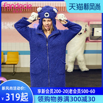 (A)Fendix Autumn and Winter coral fleece lambskin loose hooded nightgown printed home wear FL7605