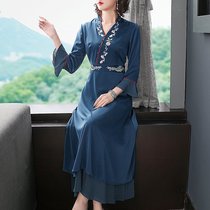 Tang suit female autumn and winter retro Chinese style daily improvement Hanfu long temperament waist thin national style dress