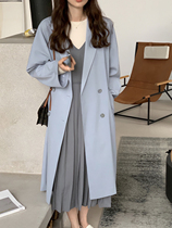 (Limited time 8fold) temperament lapel arch needle craft profile double-breasted long suit windbreaker F0803