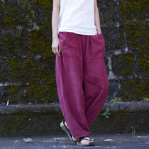 Spring and Autumn Tai Chi pants Zen linen womens trousers ramie cloth loose ethnic style wide leg pants straight pants literature