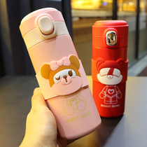 Insulation Cup ins original Cebu Wind Creative Trend Stainless Steel Water Glass Students Portable Adolescent Girl Hearts Cute Bounce Water Glasses