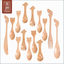 Mason hot pin creative tablespoon log eco-friendly cartoon animal styling to eat and stir children with spoon