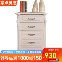 European-style chest of drawers White carved solid wood bedroom storage cabinet Modern simple living room drawer bucket cabinet locker