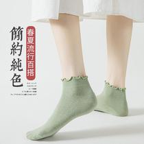 Moon socks summer thin childrens socks spring and autumn cotton bottom wooden ear low-top socks lace loose short tube
