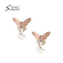 sumni Samini enamel drop glaze beautiful fresh literary butterfly element artificial pearl earring nail Japanese and Korean