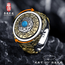 LRER luxury encounter mens index finger zodiac S925 sterling silver ring men can turn the living mouth adjustable domineering